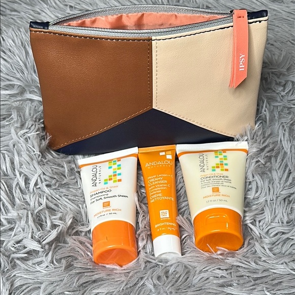 ANDALOU NATURALS HAIR & FACE CLEANSER BUNDLE w/Ipsy TriColor Block Zipped Pouch - Picture 3 of 10